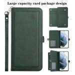 Wholesale Premium PU Leather Folio Wallet Front Cover Case with Card Holder Slots and Wrist Strap for Samsung Galaxy S21 FE 5G (Green)