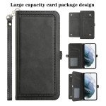 Wholesale Premium PU Leather Folio Wallet Front Cover Case with Card Holder Slots and Wrist Strap for Samsung Galaxy S22 5G (Black)