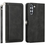 Wholesale Premium PU Leather Folio Wallet Front Cover Case with Card Holder Slots and Wrist Strap for Samsung Galaxy S21 FE 5G (Black)