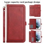 Premium PU Leather Folio Wallet Front Cover Case with Card Holder Slots and Wrist Strap for Samsung Galaxy S22+ Plus 5G (Red)