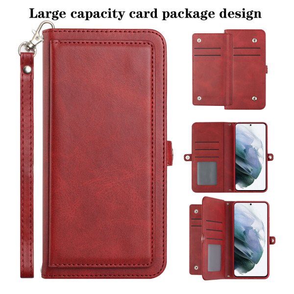 Wholesale Premium PU Leather Folio Wallet Front Cover Case with Card Holder Slots and Wrist Strap for Samsung Galaxy A53 5G (Red)