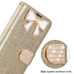 Wholesale Ribbon Bow Crystal Diamond Flip Book Wallet Case for Apple iPhone 13 [6.1] (Gold)