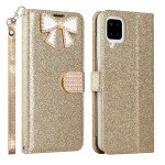 Wholesale Ribbon Bow Crystal Diamond Wallet Case for Samsung Galaxy A22 4G (Gold)
