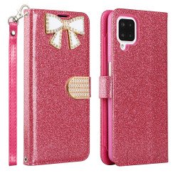 Ribbon Bow Crystal Diamond Wallet Case for Samsung Galaxy A22 5G (Hot Pink) Ribbon Bow Crystal Diamond Wallet Case for Samsung Galaxy A22 5G (Hot Pink)
