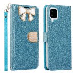 Wholesale Ribbon Bow Crystal Diamond Wallet Case for Samsung Galaxy A22 5G (Light Blue)