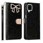 Wholesale Ribbon Bow Crystal Diamond Wallet Case for Samsung Galaxy A22 4G (Black)