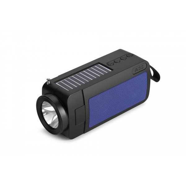 Wholesale Outdoor Strong Flashlight FM Radio Portable Bluetooth Speaker With Solar Panel Charge YG-A32 for Universal Cell Phone And Bluetooth Device (Blue)