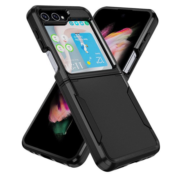 Wholesale Heavy Duty Strong Armor Hybrid Trailblazer Case Cover for Samsung Galaxy Z Flip 5 (Black)