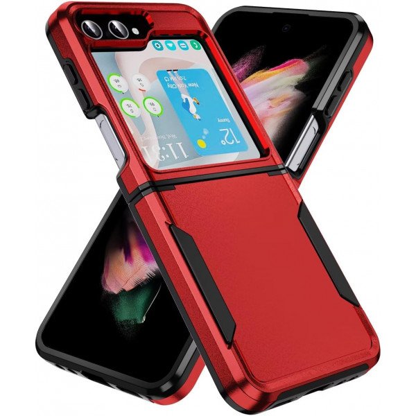 Wholesale Heavy Duty Strong Armor Hybrid Trailblazer Case Cover for Samsung Galaxy Z Flip 5 (Red)