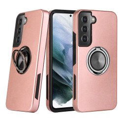Dual Layer Armor Hybrid Stand Ring Case for Samsung Galaxy S22 5G (Rose Gold)