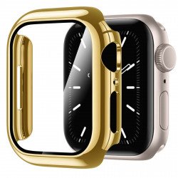 Tempered Glass Screen Protector Full Coverage Shockproof Cover Case for Apple Watch Series 9/8/7 [45MM] (Gold)