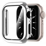 Wholesale Tempered Glass Screen Protector Full Coverage Shockproof Cover Case for Apple Watch Series 7 Only [45MM] (Silver)