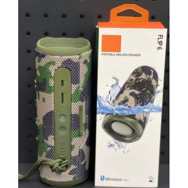 Wholesale Sports Style Base Sound Portable Wireless Bluetooth Speaker Flip6 for Universal Cell Phone And Bluetooth Device (Camo)