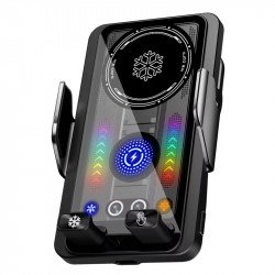 Thermo Cooling Smart Sensor Unlock Wireless Charging Air Vent Mount Phone Holder (Black)