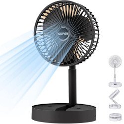 Super Foldable Portable Cooling Fan with Phone Stand - 3 Speed Settings and USB-C Charging A8 (Black)