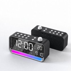 Portable Bluetooth Alarm Clock Speaker with LED Display Calendar Display (Black)