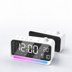 Portable Bluetooth Alarm Clock Speaker with LED Display Calendar Display (White)