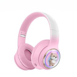 Bluetooth Over-Ear Headphones with Cute Dog LED Design, Comfort Ear Cups & Immersive Sound AKZ52 for Universal Cell Phone And Bluetooth Device (Pink)