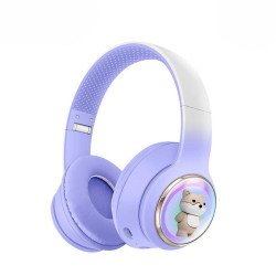 Bluetooth Over-Ear Headphones with Cute Dog LED Design, Comfort Ear Cups & Immersive Sound AKZ52 for Universal Cell Phone And Bluetooth Device (Purple)