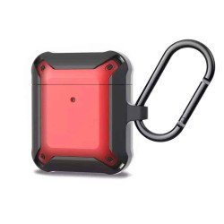 Heavy Duty Shockproof Armor Hybrid Protective Case Cover for Apple Airpods 2 / 1 (Black Red)