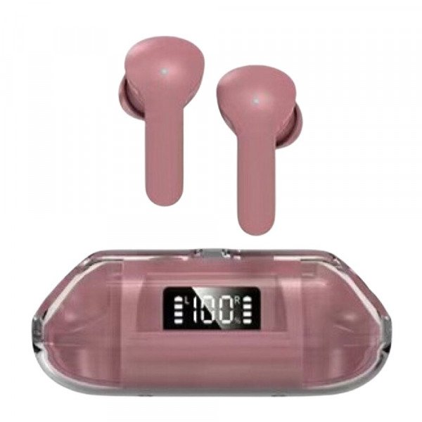 Wholesale Crystal Clear Transparent In-Ear TWS Headphones Ultimate Sound and Advanced Real-Time Battery Display BW04 for Universal Cell Phone And Bluetooth Device (Pink)