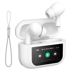 Bluetooth 5.4 True Wireless Earbuds with LED Display and HD Calling (White)