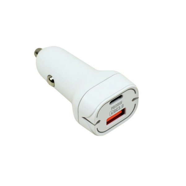 Wholesale 38W PD Dual Port Fast Car Charger USB-C and USB-A Ports with Quick Charge Technology for Universal Cell Phone, Device and More (White)