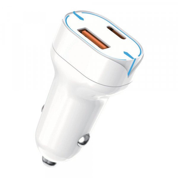 Wholesale 38W PD Dual Port Fast Car Charger USB-C and USB-A Ports with Quick Charge Technology for Universal Cell Phone, Device and More (White)