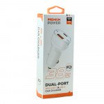 Wholesale 38W PD Dual Port Fast Car Charger USB-C and USB-A Ports with Quick Charge Technology for Universal Cell Phone, Device and More (White)