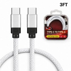 USB-C to USB-C Nylon Braided Charging & Data Cable 3.3ft with Crystal Box Case (White)