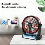 Wholesale Desktop Cooling Fan Portable Bluetooth Speaker with Solar Charge, LED Light, FM Radio, Multi Feature Speakers FP225 for Universal Cell Phone And Bluetooth Device (Black)