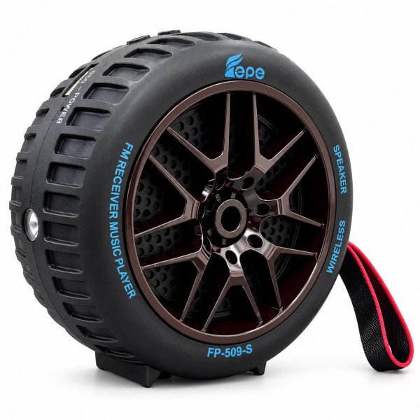 Car Wheel Design Solar-Powered and Portable Bluetooth Wireless Speaker FP509 for Universal Cell Phone And Bluetooth Device (Brown)
