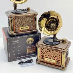 Vintage Phonograph Style Portable Party Large Bluetooth Speaker (Gold)