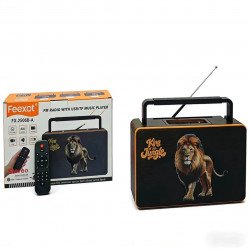 Lion Print Retro Design Portable Bluetooth Speaker with FM Radio and Remote Control (Black)