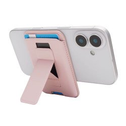 MagSafe Magnetic Slim Wallet Card Holder with Phone Stand (Pink)