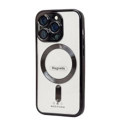 Premium Chrome Design Transparent Magnetic Ring Case with Camera Protection for Apple iPhone 15 (Black)
