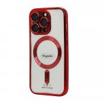 Wholesale Transparent Electroplated Chrome Magnetic Magsafe Circle TPU Cover Case With Camera Lens Protection for Apple iPhone 13 [6.1] (Red)