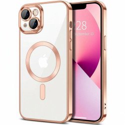 Premium Chrome Design Transparent Magnetic Ring Case with Camera Protection for Apple iPhone 15 (Rose Gold)