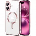 Wholesale Premium Chrome Design Transparent Magnetic Ring Case with Camera Protection for Apple iPhone 16 (Rose Gold)