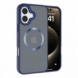 Magnetic MagSafe Armor Case with Stainless Steel Protection for Enhanced Durability and Sleek Design for iPhone 16 Plus (Navy Blue)