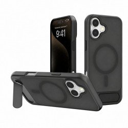 Slim Shockproof Matte Finish Magnetic Case with Invisible Kickstand for Apple iPhone 16 Plus (Black)