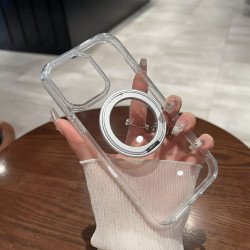 Clear Transparent Chrome Buttons MagSafe Compatible Phone Case with 360 Rotating Kickstand for Apple iPhone 16 Pro Max (Clear)