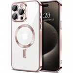 Wholesale Premium Chrome Design Transparent Magnetic Ring Case with Camera Protection for Apple iPhone 16 Pro Max (Rose Gold)