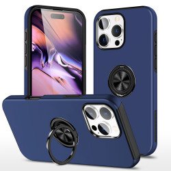 Flat Ring Dual Layer Armor Hybrid Stand Case with Metal Plate for iPhone 16 Pro (Navy Blue) Flat Ring Dual Layer Armor Hybrid Stand Case with Metal Plate for iPhone 16 Pro (Navy Blue)