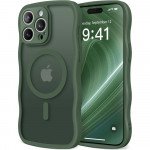 Wholesale Curly Wavy Design Grip Matte Translucent Phone Case with Magnetic Magsafe Ring and Camera Protection for Apple iPhone 16 Pro Max (Green)