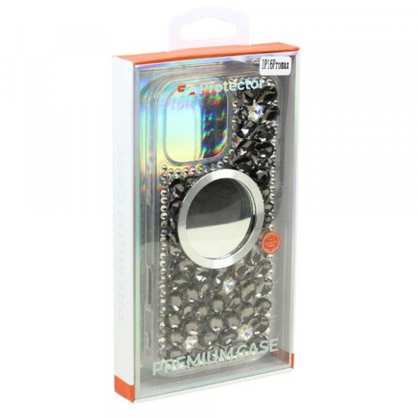 Wholesale Glitter Rhinestone Diamond Fashion Mirror Jewel Phone Case for Apple iPhone 16 Pro Max (Black)