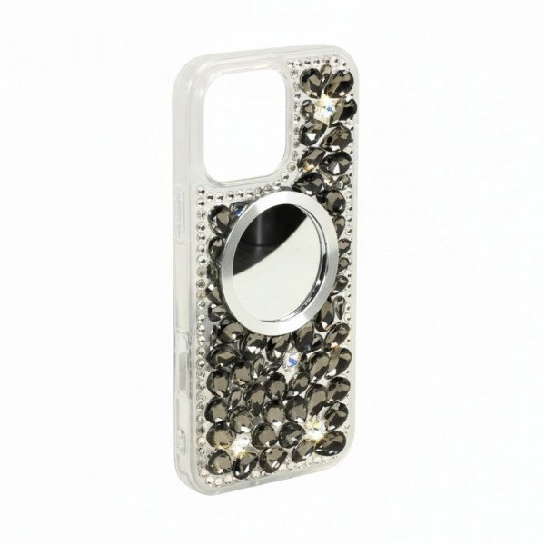 Wholesale Glitter Rhinestone Diamond Fashion Mirror Jewel Phone Case for Apple iPhone 16 Pro Max (Black)