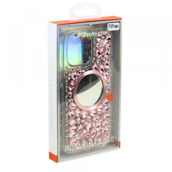 Wholesale Glitter Rhinestone Diamond Fashion Mirror Jewel Phone Case for Apple iPhone 16 Pro Max (Pink)