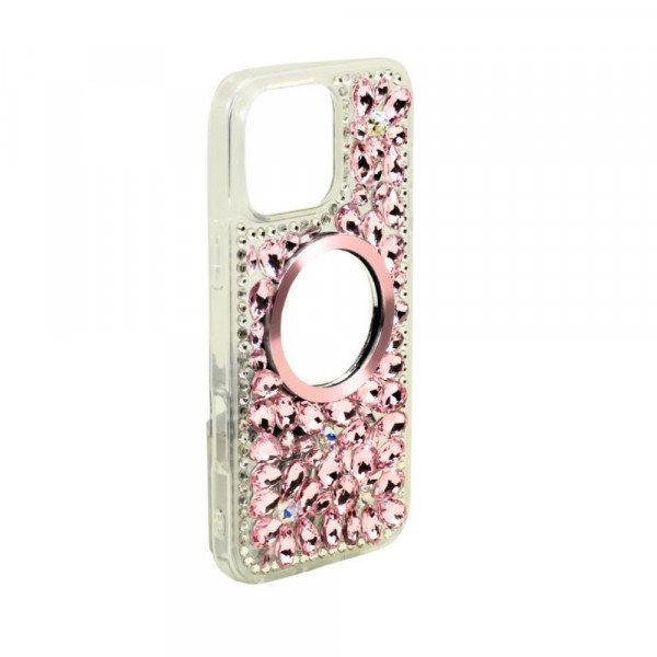 Wholesale Glitter Rhinestone Diamond Fashion Mirror Jewel Phone Case for Apple iPhone 16 Pro Max (Pink)
