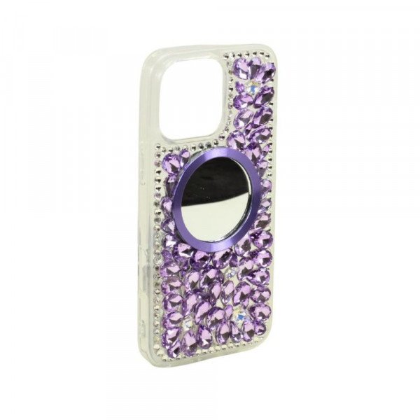 Wholesale Glitter Rhinestone Diamond Fashion Mirror Jewel Phone Case for Apple iPhone 16 Pro Max (Purple)